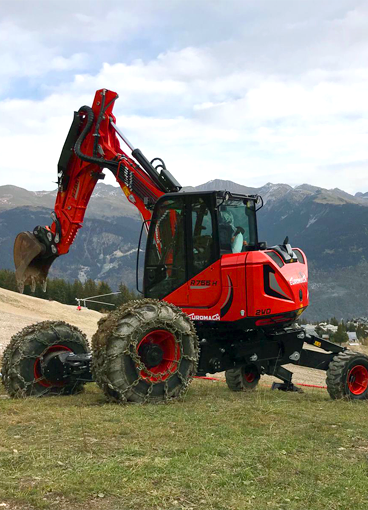 Excavadora araña con tracción a las 4 ruedas